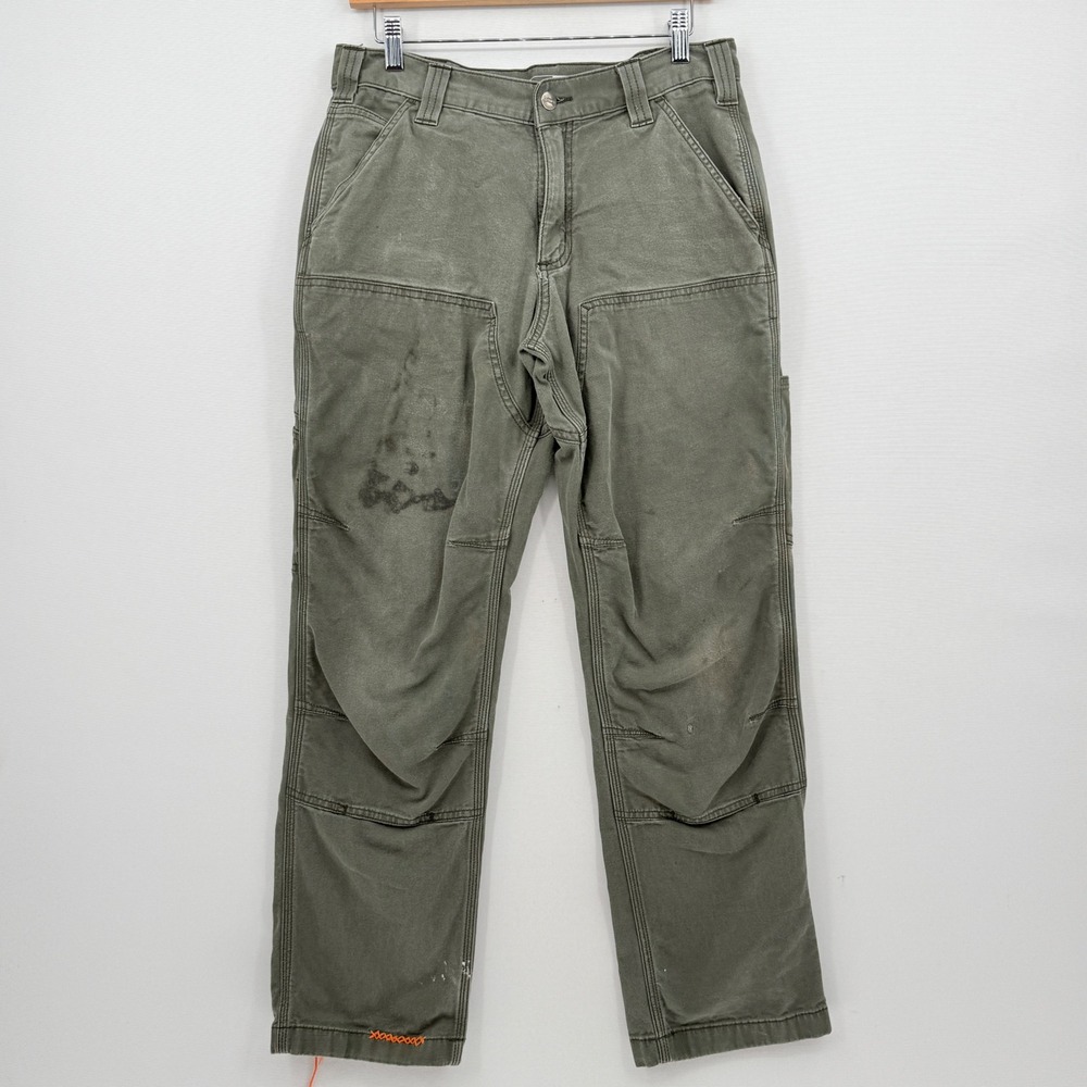 Carhartt Double Front Work Pants Mens 32x30 Green Distressed Stained Gorpcore